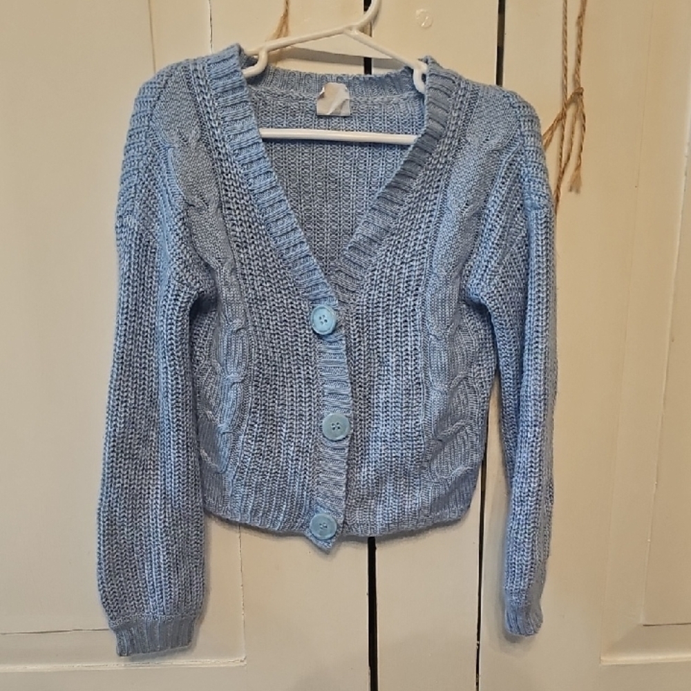 Powder Blue Cropped Cable Knit Sweater